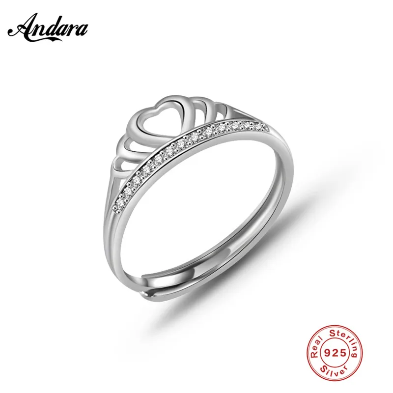 

100% Genuine 925 Sterling Silver Forever Clear CZ Heart Crown Finger Rings for Women Wedding Engagement Jewelry