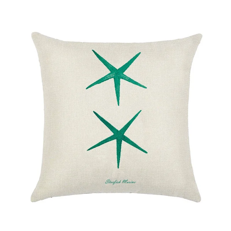 11 Marine Ocean Printed Cotton Linen Cushion Cover Starfish Seahorse Seaweed Coral Home Decorative Pillowcase for Sofa Wholesale - Цвет: 11