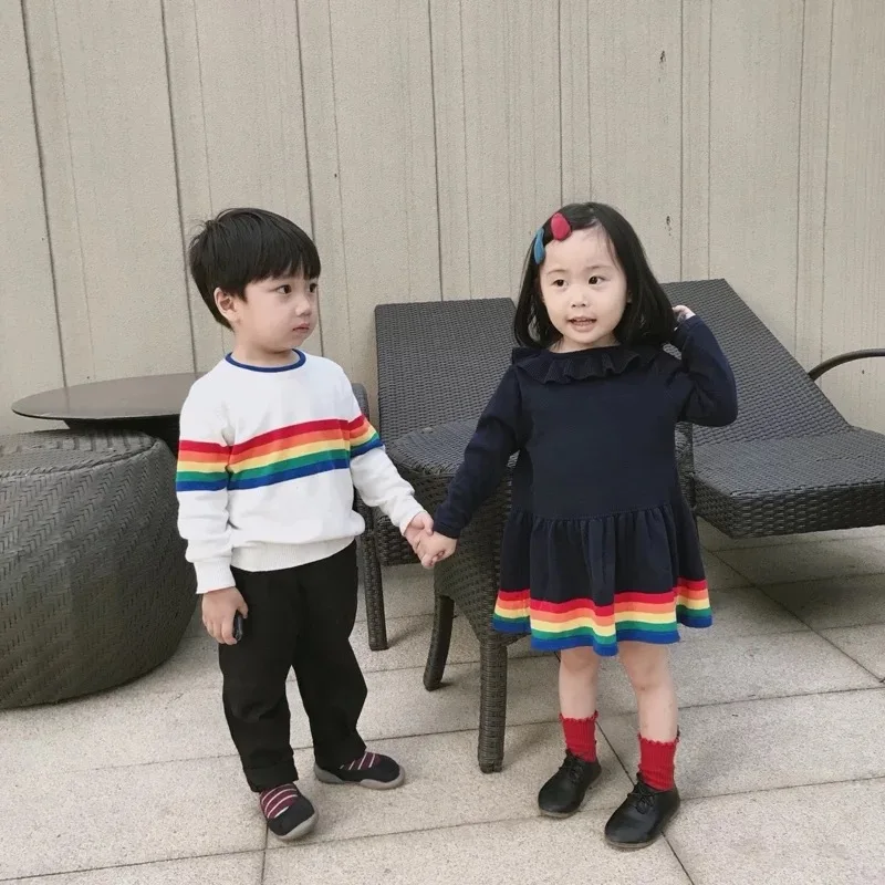 От 2 до 6 лет свитера для мальчиков и девочек с радужным принтом Свитера детей