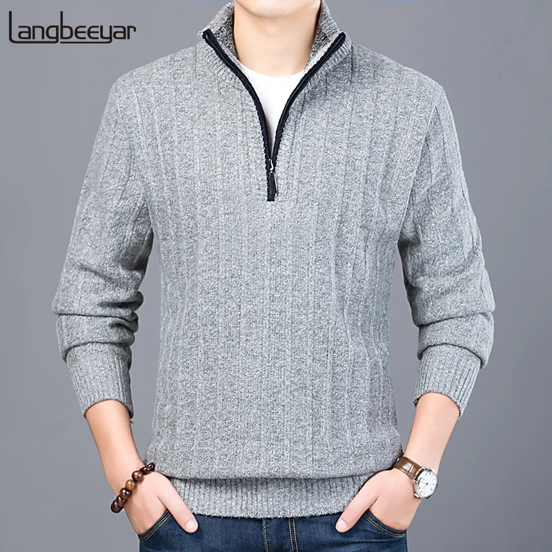 

2021 New Fashion Brand Sweater Men Half Zip Pullover Slim Fit Jumpers Knitwear Thick Autumn Korean Style Casual Clothing Male