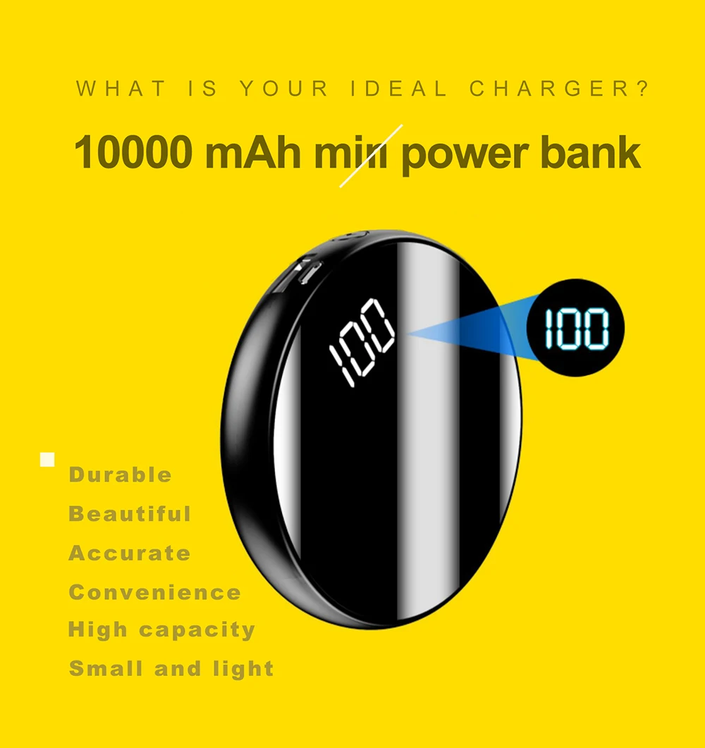 Power bank банк питания 10000mAh Портативное зарядное устройство повербанк 10000 мАч зеркало дисплей 2.1A зарядное устройство для Xiaomi Mi 9 8 iPhone портативная зарядка павер банк powerbank