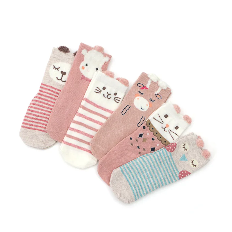6 Pairs/Pack 2019 New Cartoon Children's Socks Cotton Stripe Anti-skid for Babies Aged 1-3 Non Slip Kids Baby | Детская одежда и