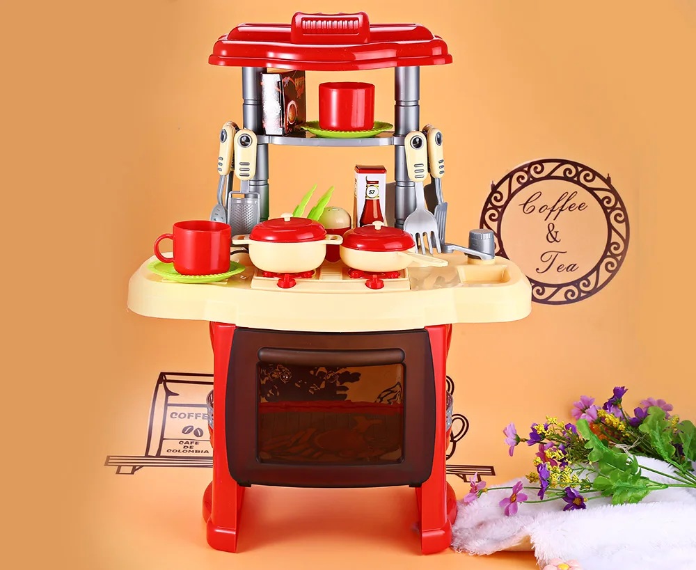 Baby Miniature Kitchen Plastic Pretend Play Food Children Toys With Music Light Kids Kitchen Cooking Toy Set For Girls Games Hot