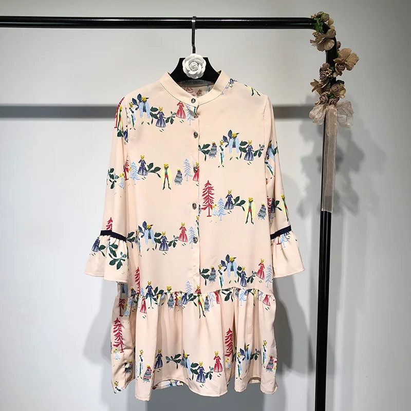 Корейский стиль лето Для женщин платье с мультипликационным принтом Vestido