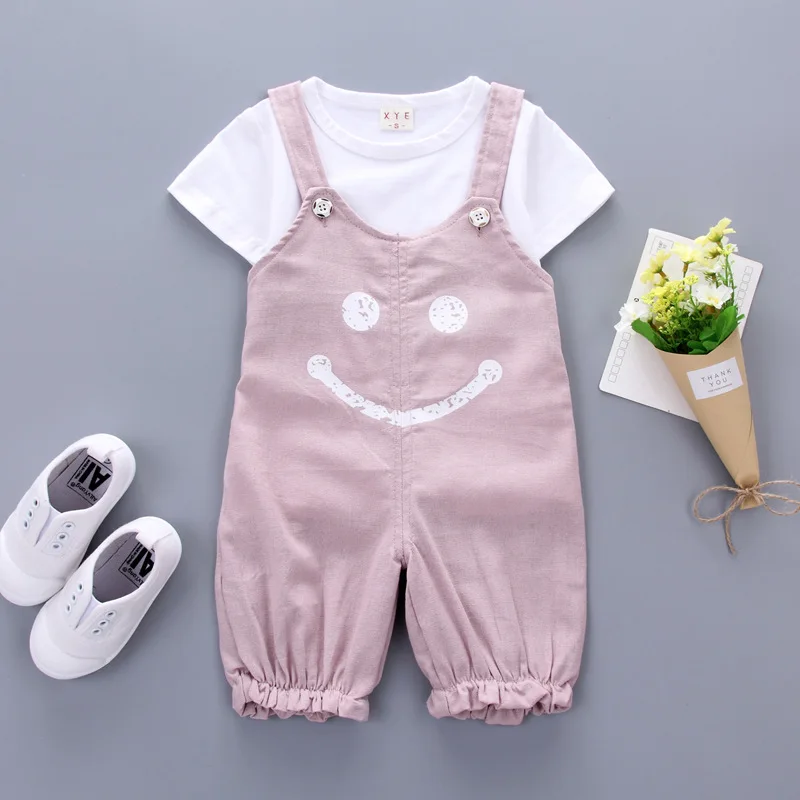 New baby suit in the summer of 2017 boys and girls smiling face coat + suspenders 2 times children clothing collection |