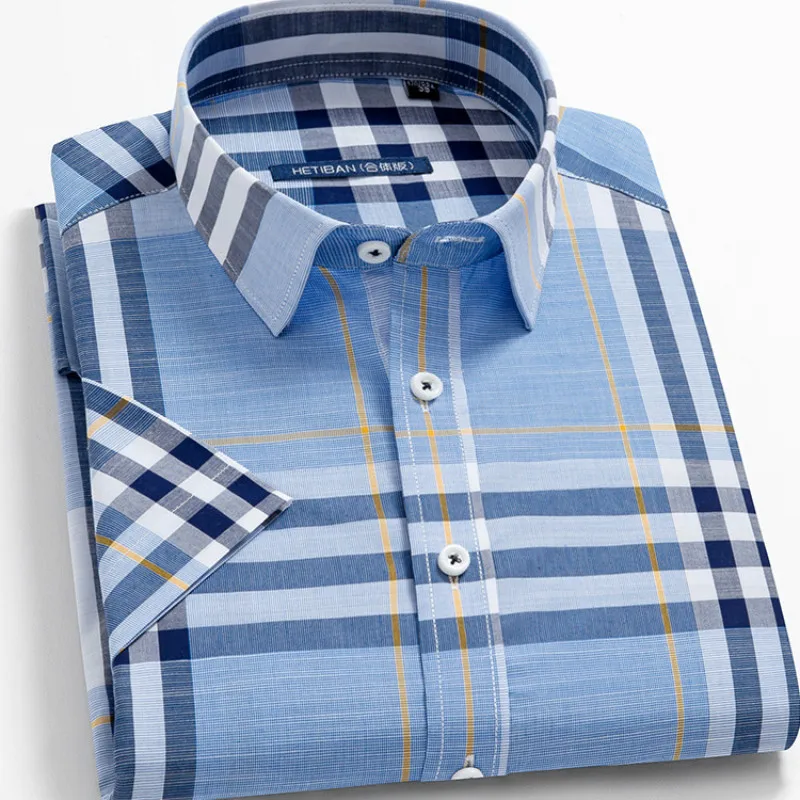 Мужская Повседневная рубашка в клетку хлопковая деловая с коротким рукавом