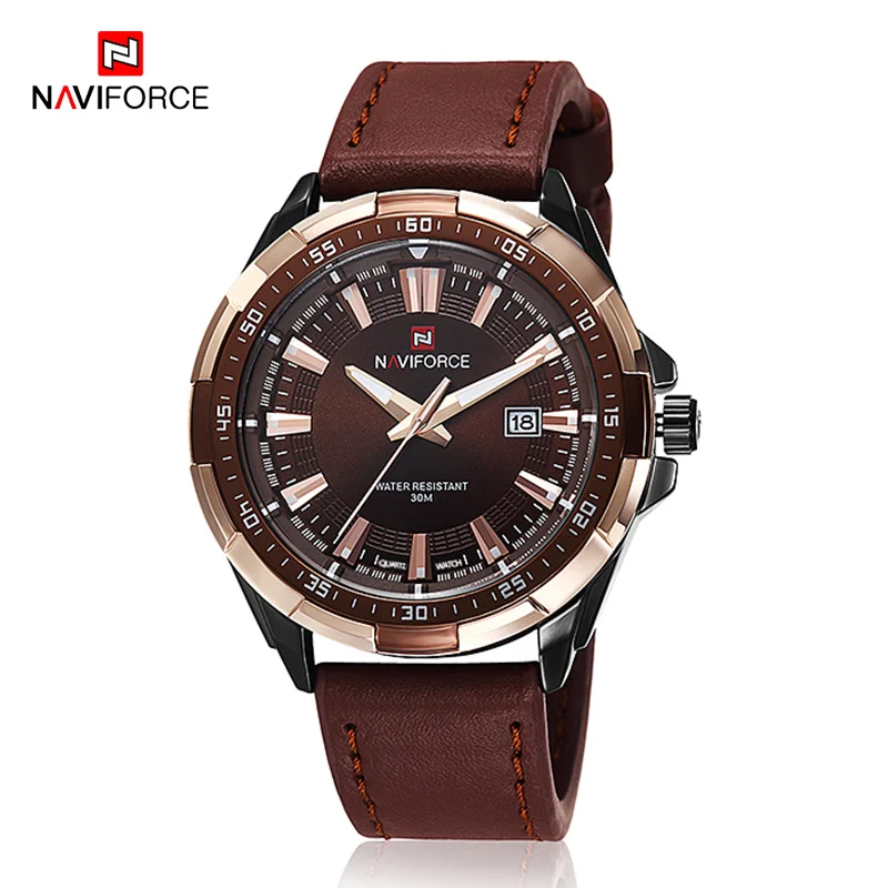 NAVIFORCE мужские часы Топ люксовый бренд модные спортивные часы мужские s водонепроницаемые кварцевые часы мужские военные кожаные Наручные часы - Цвет: BCE