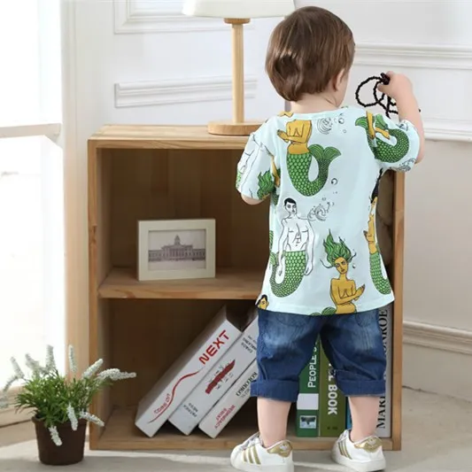 Хлопковые летние футболки с рисунком Русалочки для мальчиков и девочек детская