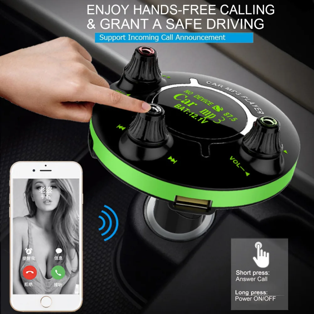 JINSERTA Мини Bluetooth MP3 плеер питание вкл/выкл управление FM модулятор Поддержка громкой связи U диск TF карта AUX воспроизведение автомобильный музыкальный плеер
