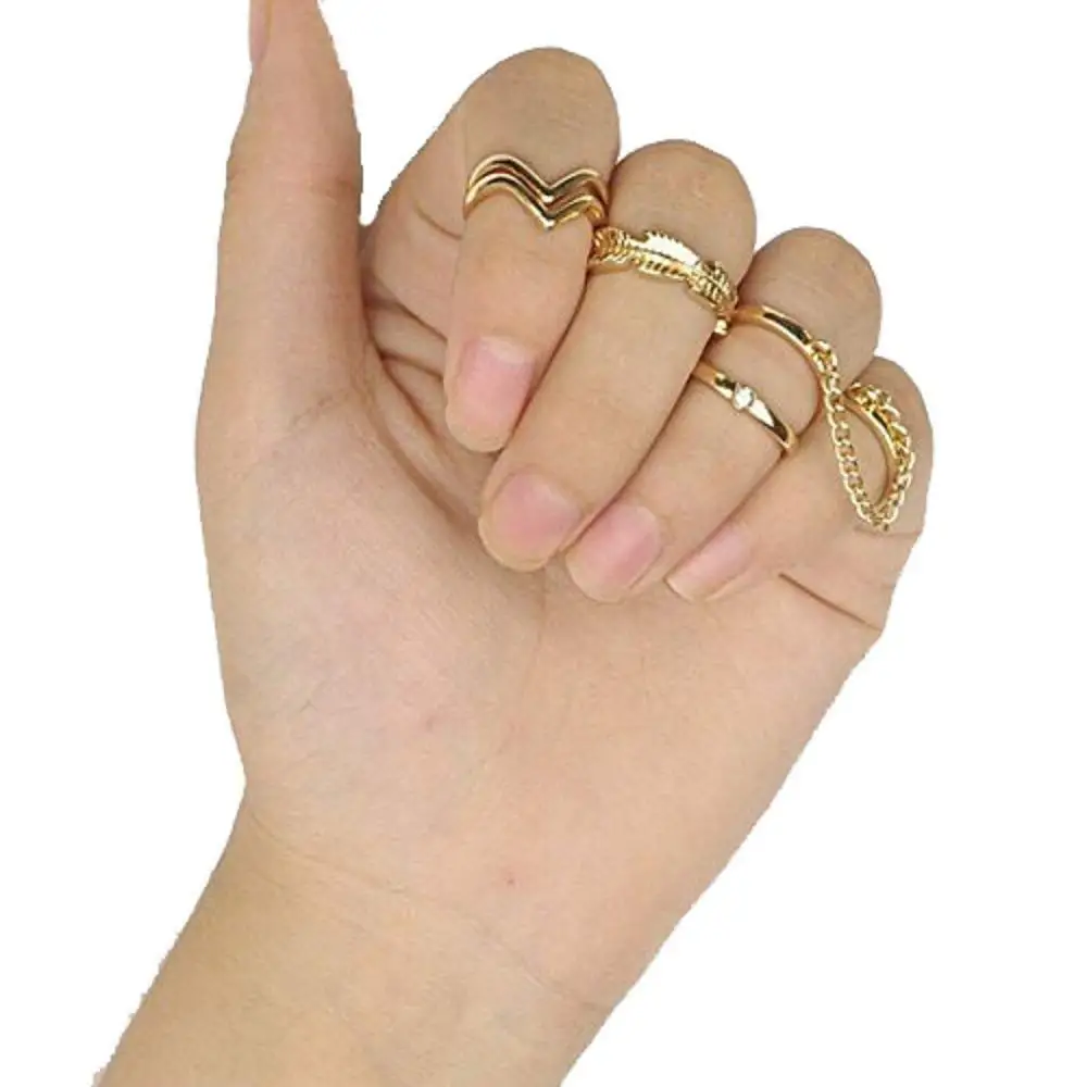 Set 10Pcs Lot of Phalanx Rings Fleche Moon Midi with Pearl Fancy Boheme Jewelry for Woman and Girl (6Pcs Gold) | Украшения и