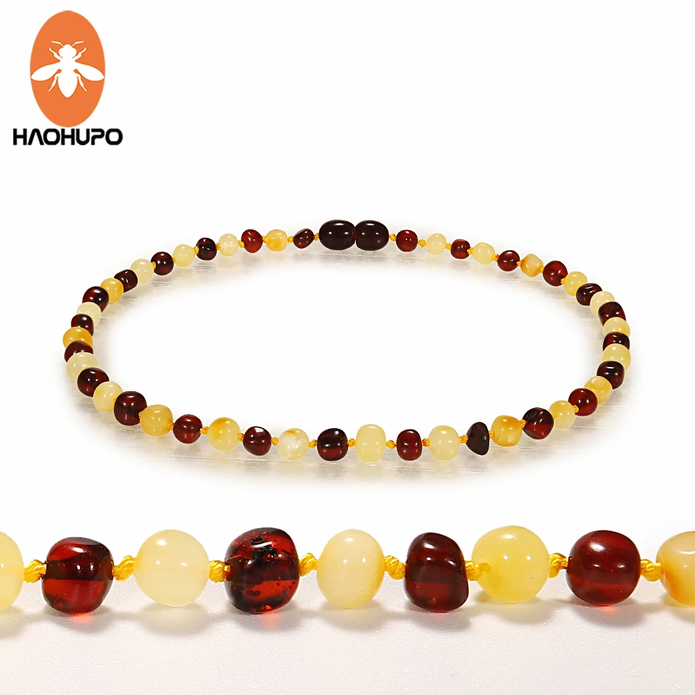 HAOHUPO Cherry Honey Amber Necklace for Adult Baby Genuine Baltic Natural Amber Beads Jewelry Women Necklace