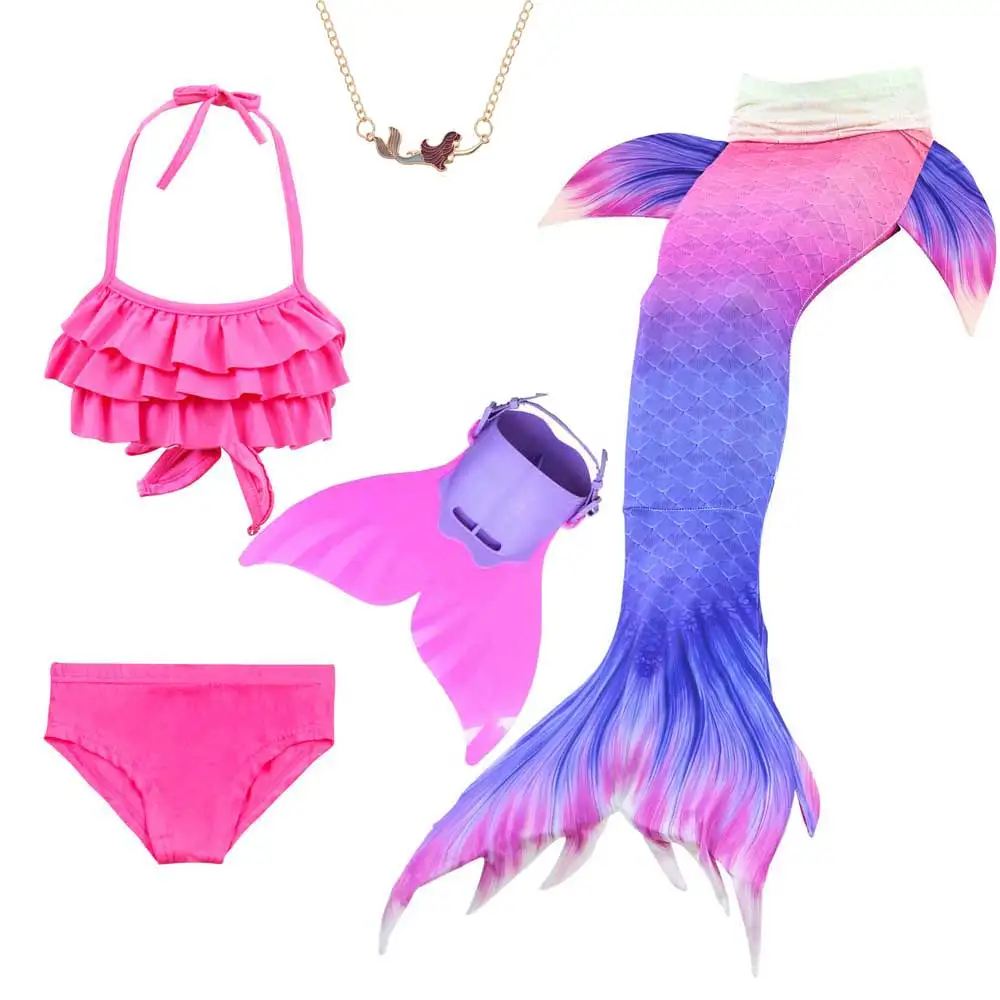 5pcs Swimsuit Set 3 Костюм принцессы Ариэль; Купальник для девочек; блестящий плавник; хвост русалки; купальный костюм; детское бикини и купальное платье - Цвет: 5pcs Swimsuit Set 3