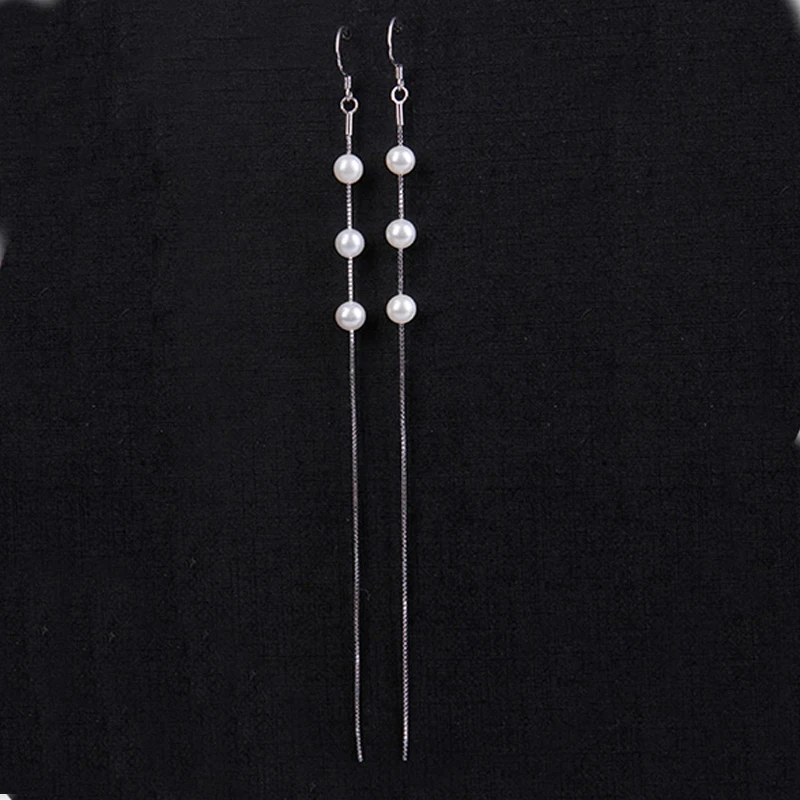 Длинные висячие серьги с жемчугом для женщин цепи натуральный круглый белый