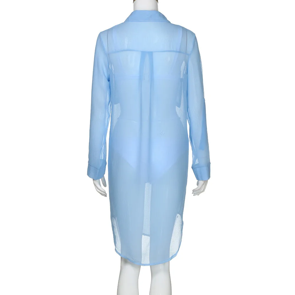 Solid Women Swimwear Beach Cover Up Perspective Beach Dress Kaftan Beach Wear Blouse Shirts Pareos De Playa Saida De Praia