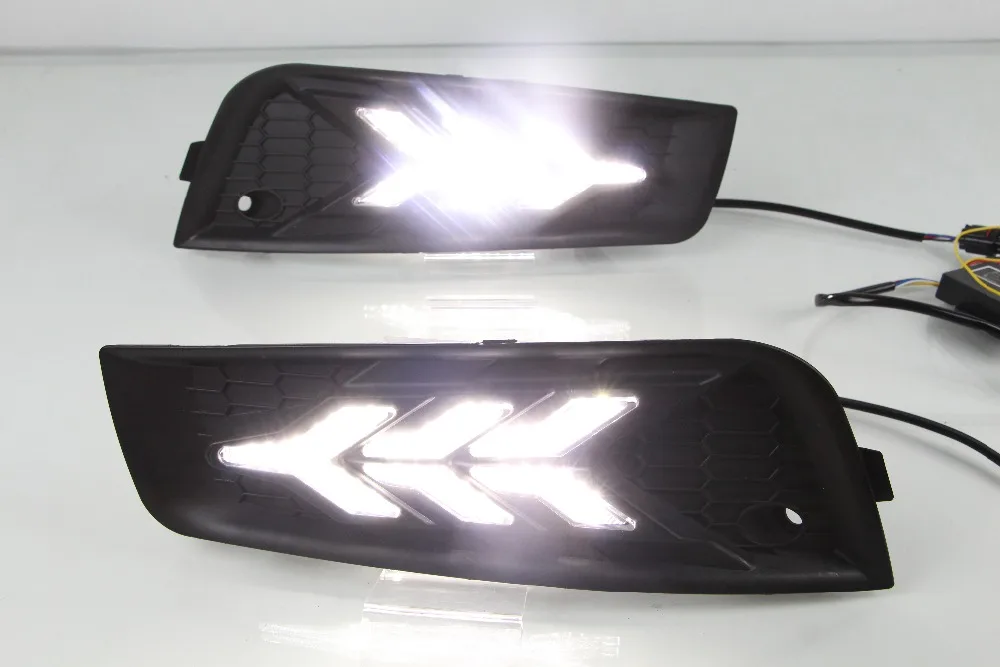 Дневные ходовые огни для Chevrolet Cruze 2009~ светодиодный DRL Противотуманные фары крышка с потоком Желтый поворотный сигнал стиль реле