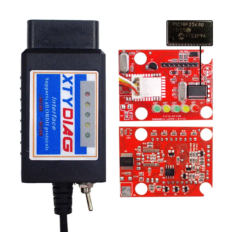 Диагностический сканер OBD2 с чипом PIC18F25K80 USB ELM327 V1.5 ELM 100% V1.5/327 переключатель CA/MS CAN