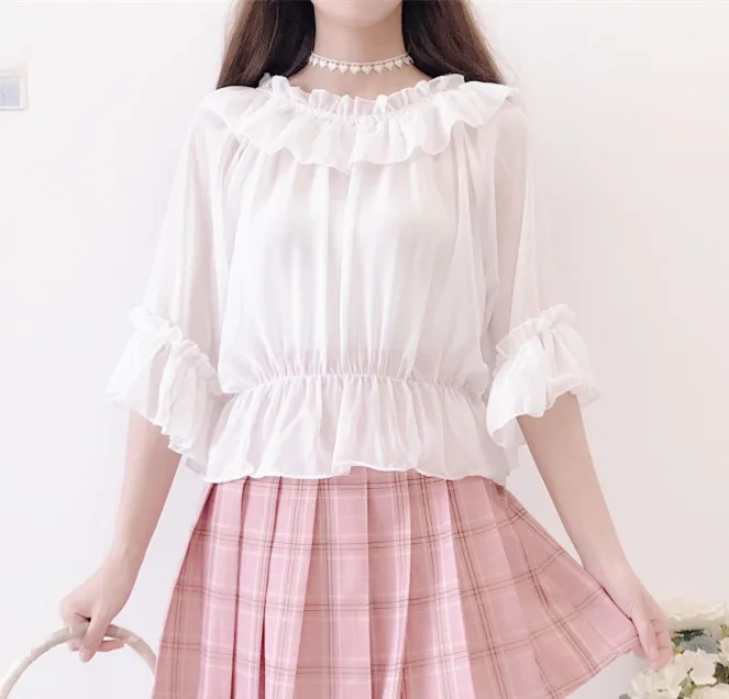 short sleeve shirt JSK/летнее милое платье-комбинация с клубникой; розовое платье в стиле Лолиты; розовое платье на бретельках с оборками и рисунком вишни; блузка - Цвет: short sleeve shirt