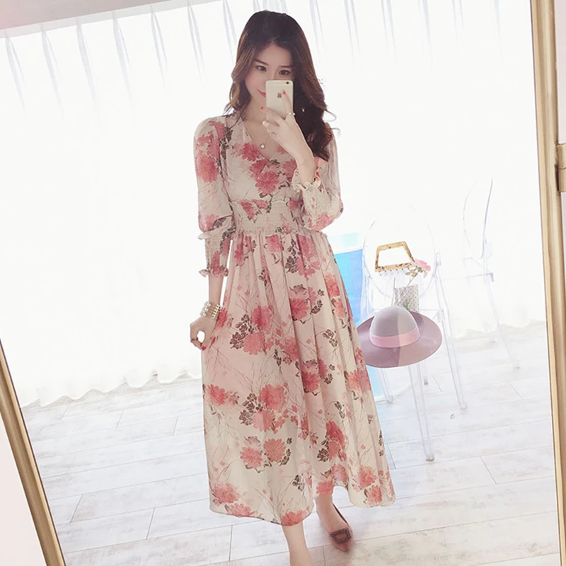Женское шифоновое платье элегантное с цветочным рисунком весна лето 2020 модные