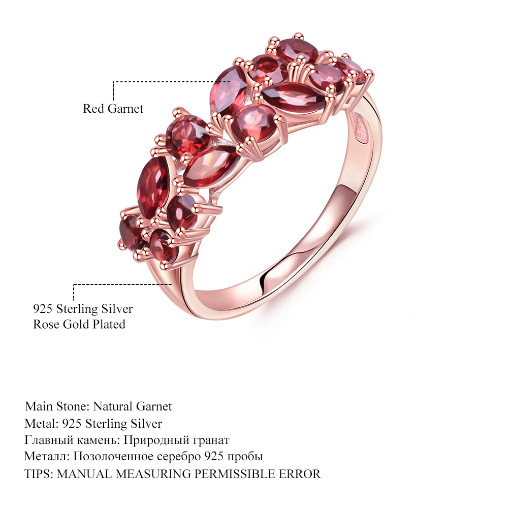 GEM'S балетное 925 пробы, серебряное, розовое золото, обручальное кольцо 2.47Ct, натуральный красный гранат, драгоценный камень, кольца для женщин, хорошее ювелирное изделие