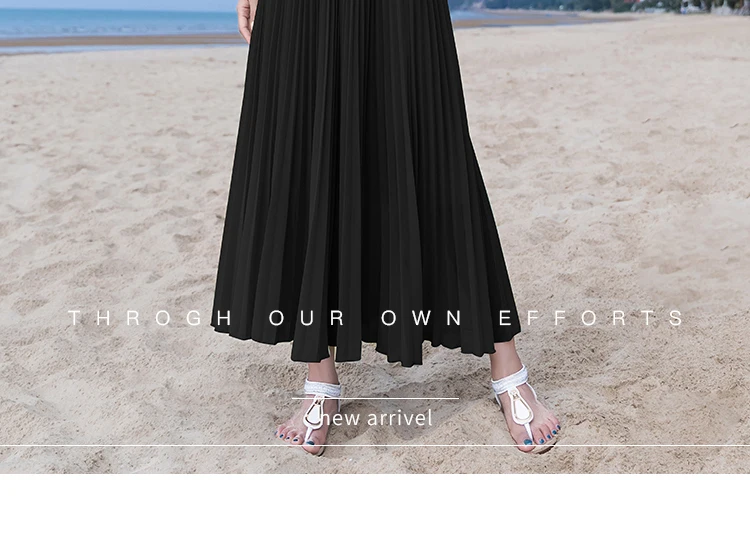 Summer Long Skirts Womens High Waist Vintage Boho Pleated Skirts Solid Color Chiffon Beach Maxi Skirt For Women Saia Faldas