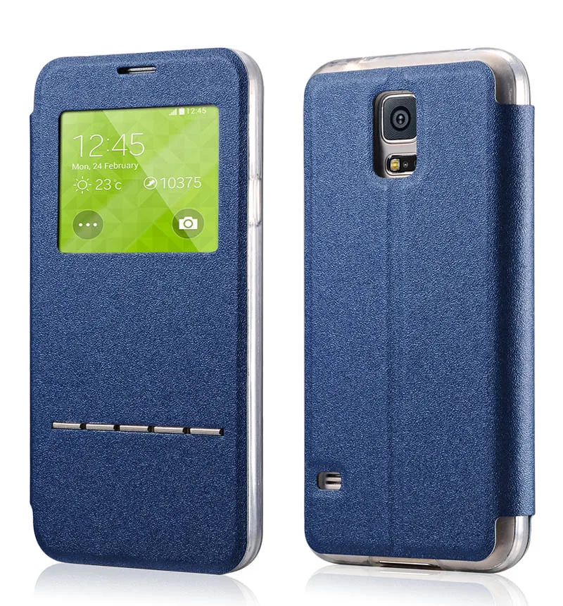 Скользнул ответ Флип кожаный чехол для samsung Galaxy S5 i9600 Neo окном View Корпус Coque крышка