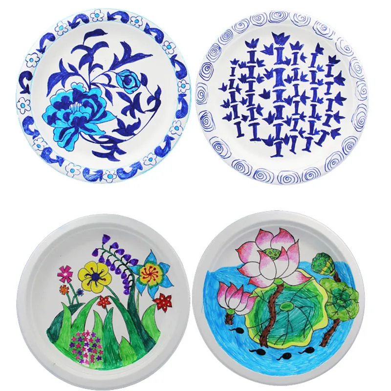 Hot Soild White Colors Disposable Paper Plates and Cups for Birthday DIY Painting Christmas Halloween | Дом и сад