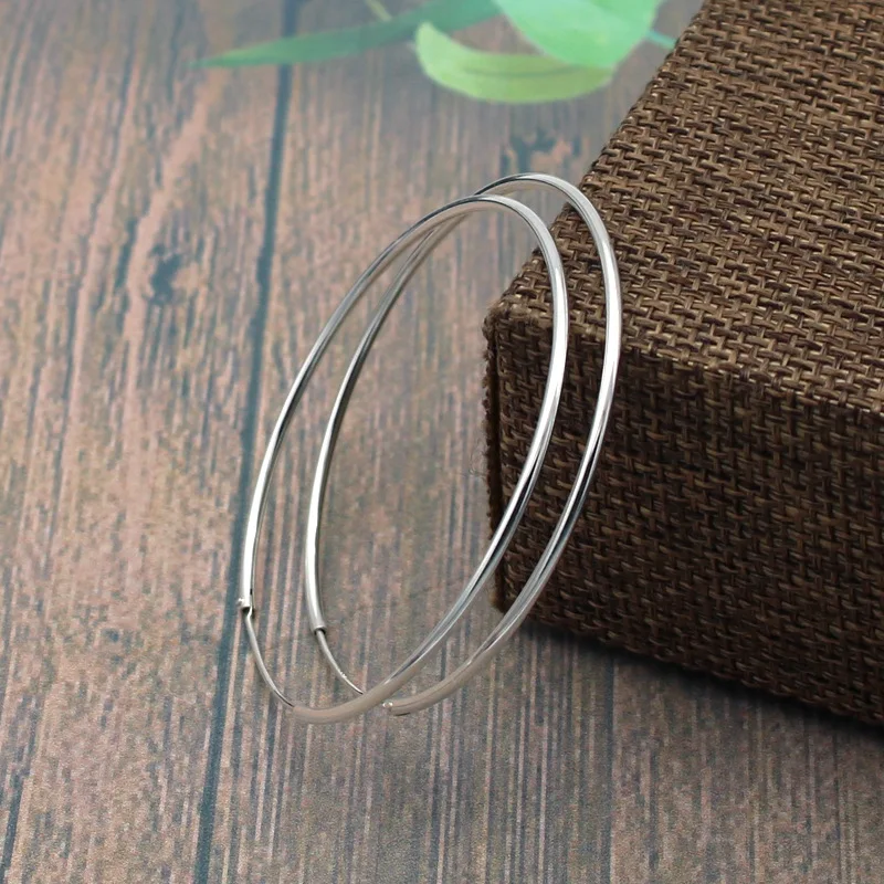 BIG HOOP 25-60MM Korean Earrings Sexy 925 Sterling Silver Earring for Women Accessories Fashion Exaggerated Hoop Ear Loop Circle | Украшения