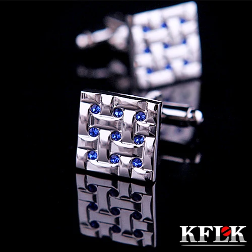 

KFLK Luxury NEW Brand cuff buttons gemelos Blue Crystal cuff link High Quality abotoadura shirt cufflink for mens Jewelry