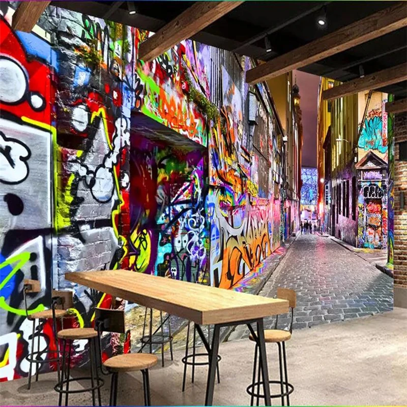 

beibehang Wallpaper custom large mural modern popular street art graffiti bar KTV mural background wall decorative painting