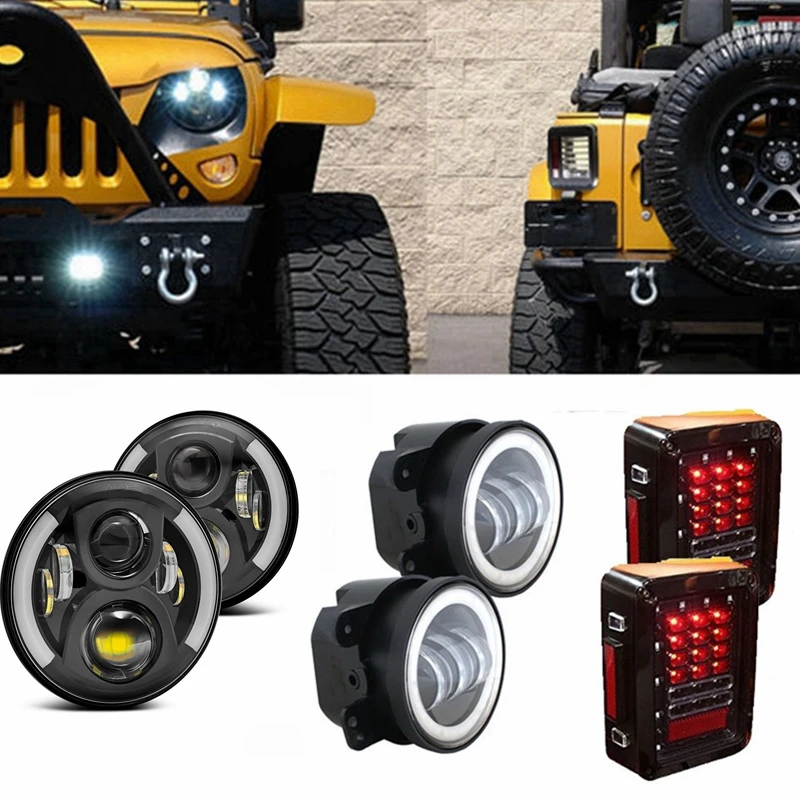 Wrangler JK 7 дюймов кри головой светильник Halo Ангельские глазки Янтарный Включите + 4