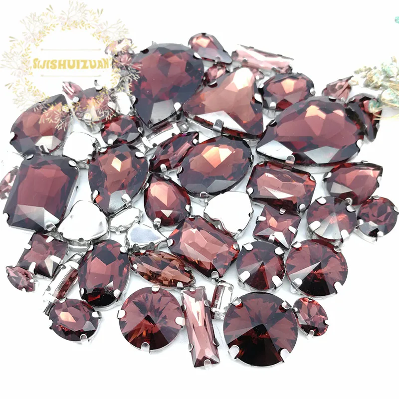 Wine red 25IZES 58 шт 10 форма! Стразы со стеклянными кристаллами разных размеров с серебристыми когтями Diy для свадебного платья - Цвет: Wine red