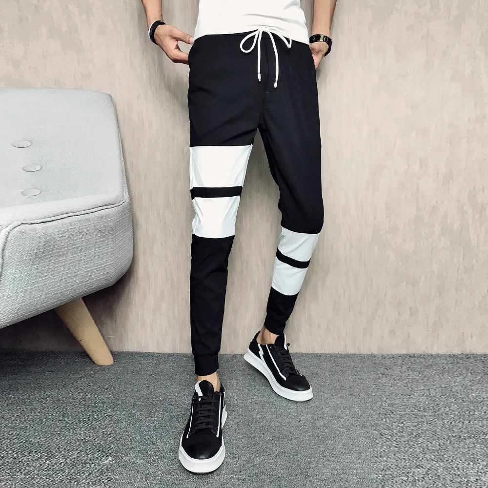 Брендовые дизайнерские брюки мужские модные 2018 летние облегающие широкие