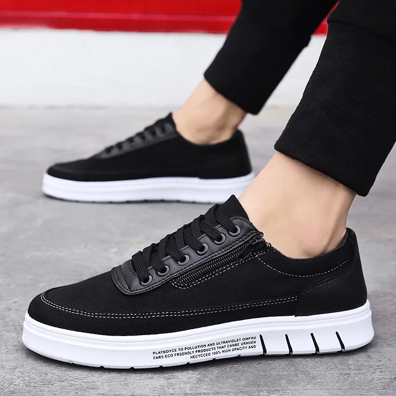 

New Men Shoes Black Color Men Sneakers Brand Cool Korean Canvas Shoes Low Heel Casual Shoes Comfortable Solf Sneakers Plus Size