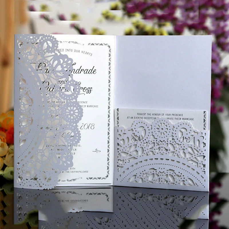 100 шт. синий белый лазерный разрез свадебные пригласительные открытки элегантные