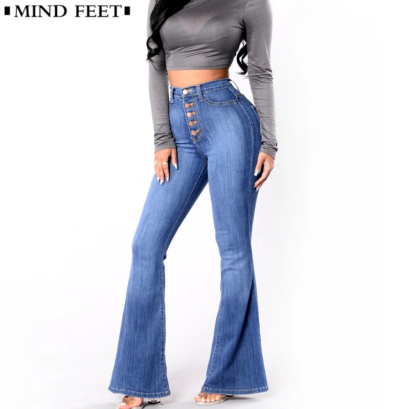 Mind feet расклешенные женские джинсы стрейч с высокой талией подтягивающие ягодицы