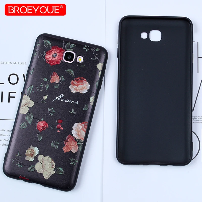 BROEYOUE Phone Shell For Samsung J7 Prime Case 3D Relief Colorful Retro Floral Black Cover Soft Luxury | Мобильные телефоны и