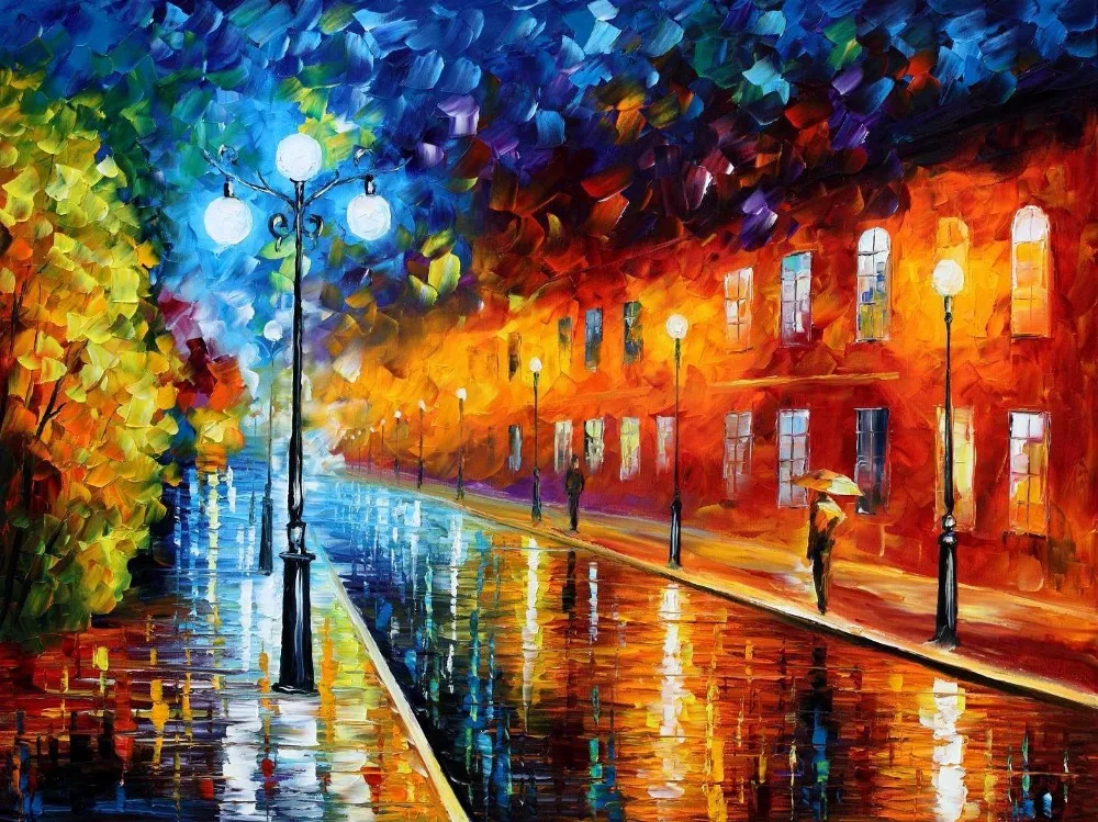

Wall art modern oil paintings blue lights Landscapes painting Canvas abstract artwork city scenes image for office Hand painted