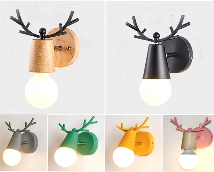 Nordic LED Wall Lights Colorful Cartoon Deer Antlers Reading Sconce Living Room Bedroom Solid Wood Makaron Elk Lamp | Освещение