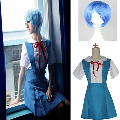 full set with wig 4 шт./компл. и женщин; обувь для хеллоуина Косплэй Asuka Langley Soryu) Токио Ayanami Rei Хэллоуин Косплэй костюм Школьная Униформа парик - Цвет: full set with wig