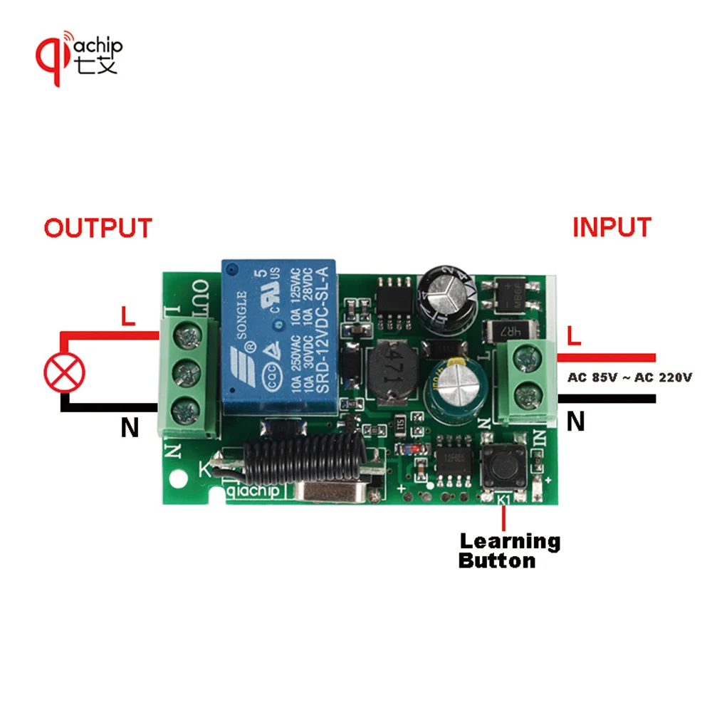 QIACHIP Wireless RF Wall Panel Transmitter and AC 110V 220V 433 Mhz 2button Channel Remote Control Rounded Switch Receiver | Электроника