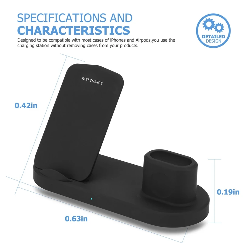 Быстрое беспроводное зарядное устройство QI для iPhone Apple Watch Airpods Быстрое беспроводное зарядное устройство подставка Док-станция для iPhone iWatch 1 2 3 4 зарядное устройство