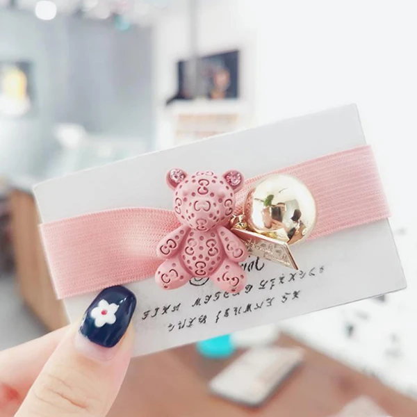 Pink Высокоэластичные резинки, модный обруч на голову с медведем, для девочек, простые, сплав, резинки для волос, конский хвост, держатель, головной убор, женские аксессуары для волос - Цвет: Pink