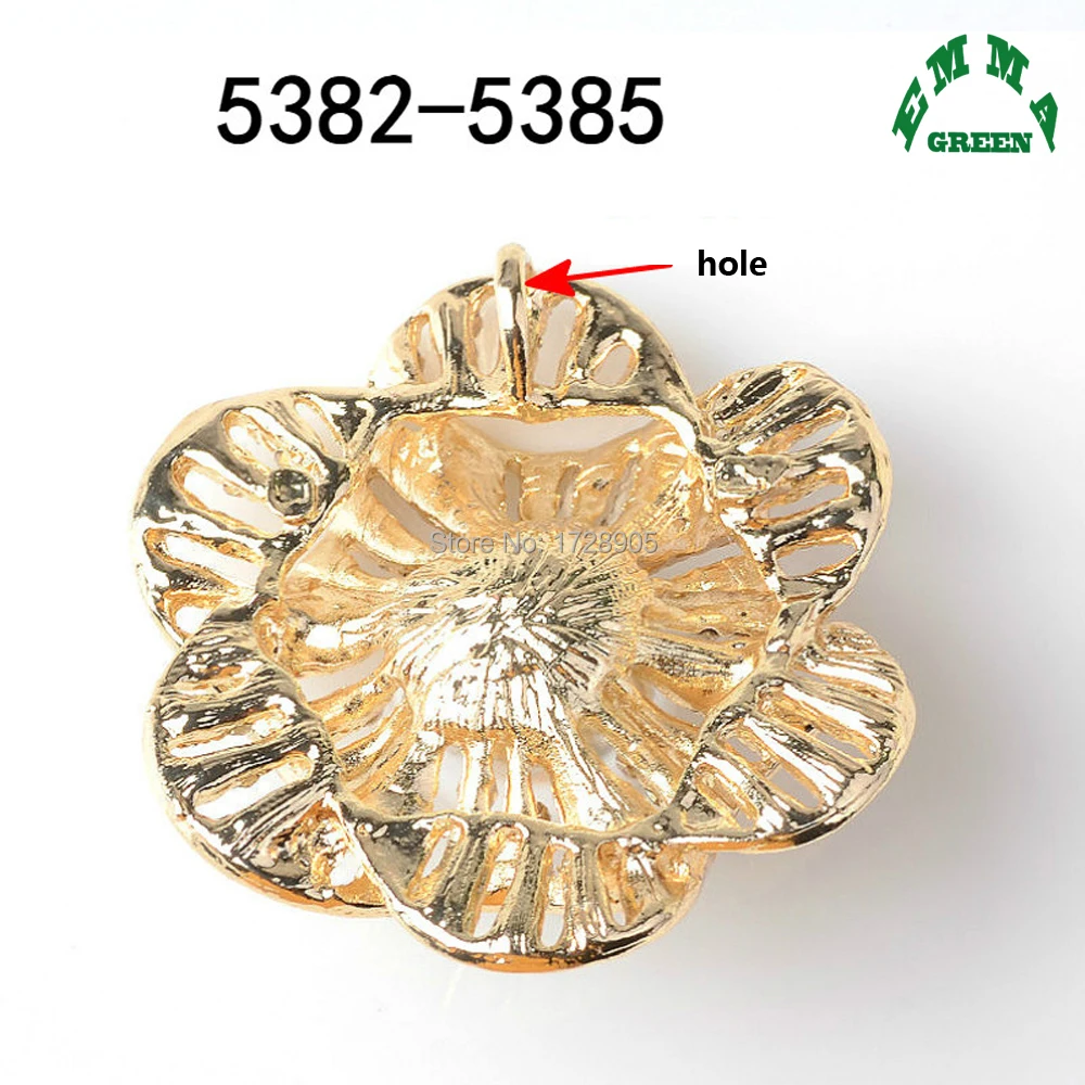 Camellia Flower Buttons fashion style sew on crystal rhinestones flatback Gold Color handsewing Accessories 5 pcs 40 mm