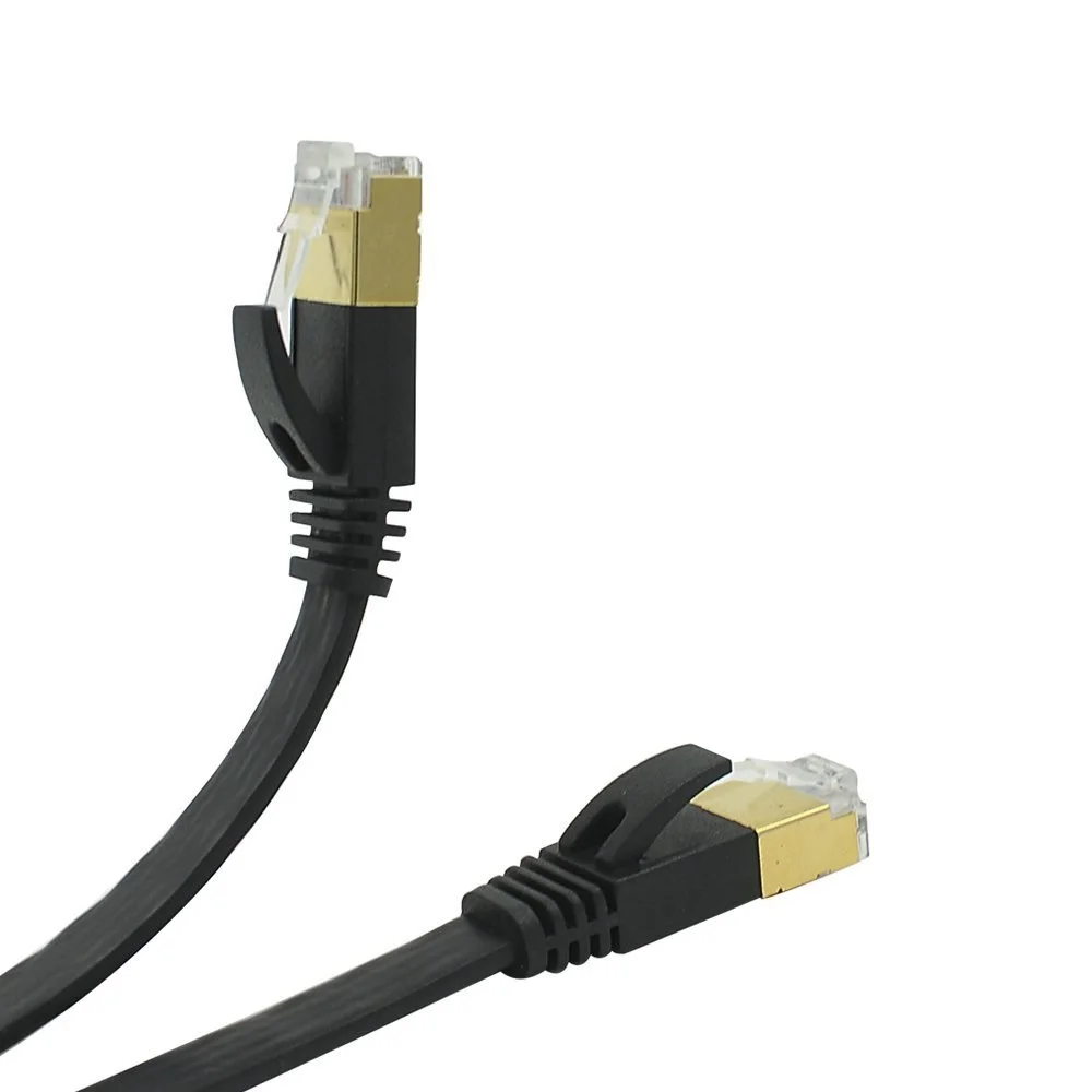 20m  Cat7 Ethernet Flat Patch Network Cable, Shielded (STP) with Snagless Rj45 Connectors black