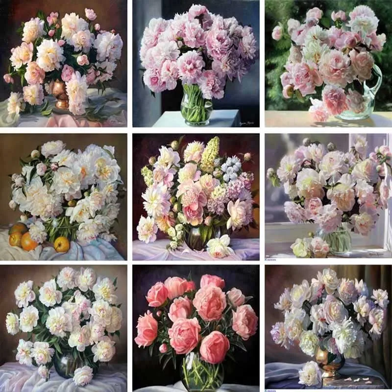 Алмазная 5D Вышивка сделай сам картина из квадратных страз с пионами цветами