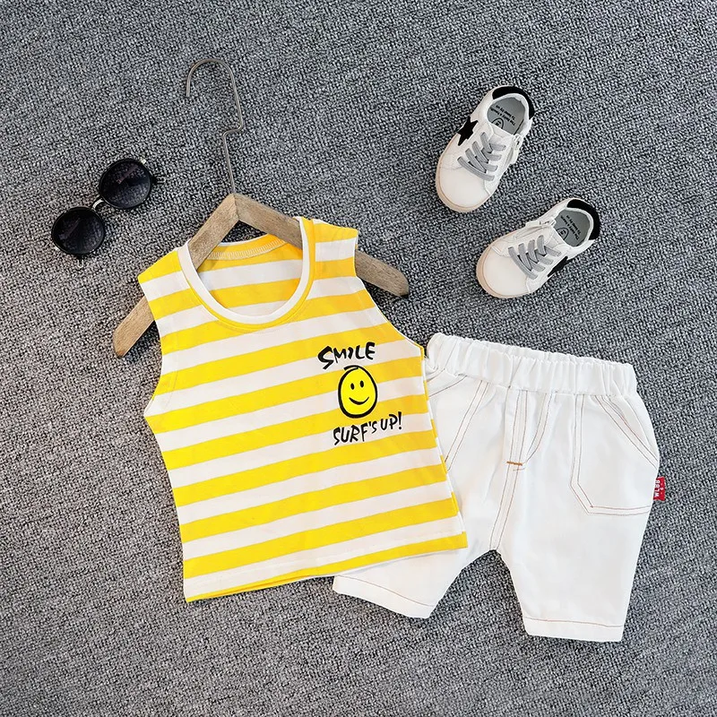 Высококачественные летние топы в полоску без рукавов с рисунком для маленьких