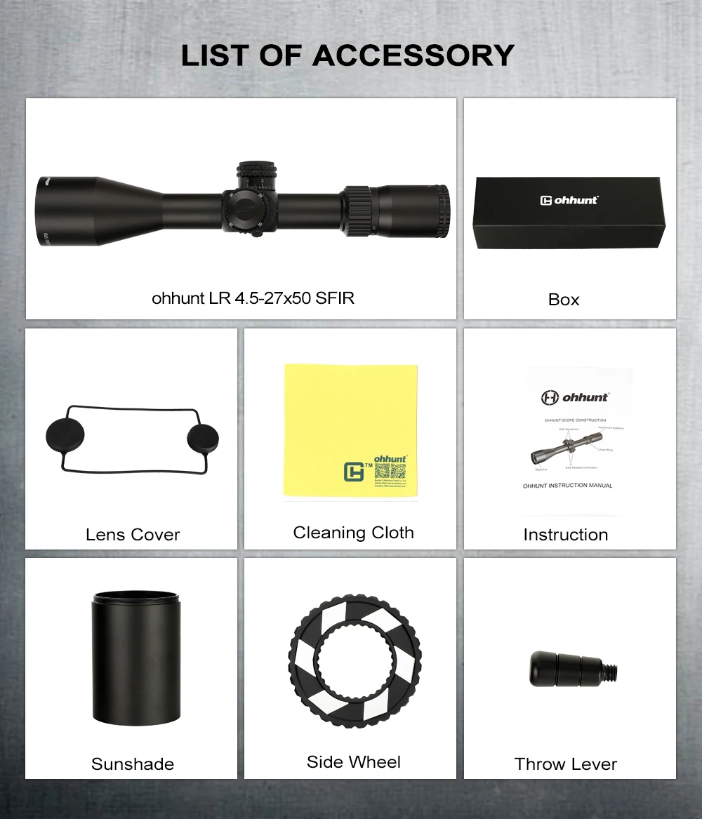 Ohhunt LR 4,5-27x50 SFIR охотничий прицел Mil Dot стекло травленая сетка Красное освещение башенки Блокировка сброса боковой параллакса прицел