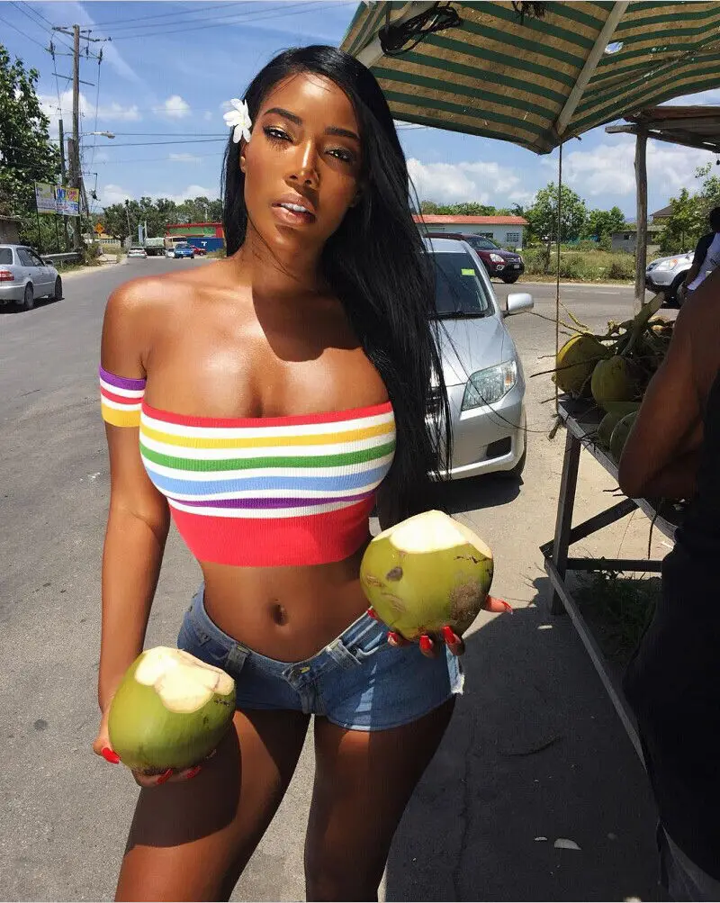 Летний женский красочный укороченный топ с открытыми плечами футболки