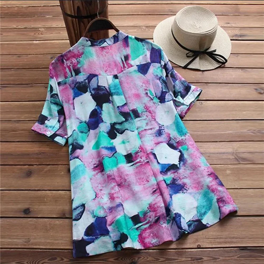 Женские топы летняя рубашка с коротким рукавом и круглым вырезом повседневные