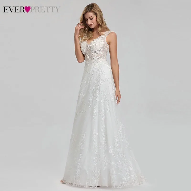 E- Style-EZ07832 Свадебное платье трапециевидной формы размера плюс Ever Pretty EP07839, сексуальное кружевное платье с аппликацией, дешевое простое Макси платье для невесты, Vestidos De Novia - Цвет: E- Style-EZ07832